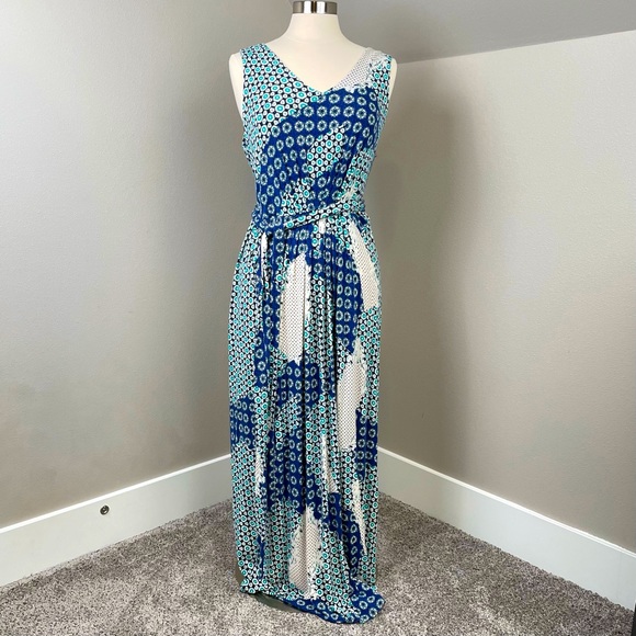 Nicole Richie Collection patchwork maxi dress, blue and white - Picture 1 of 7